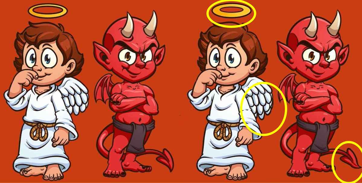 Find 3 Differences Between The Angel And Devil Pictures In 12 Seconds